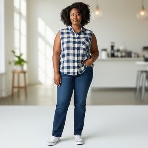 Isaac Mizrahi New York Linen Plaid Sleeveless Button-Up Top | NWT